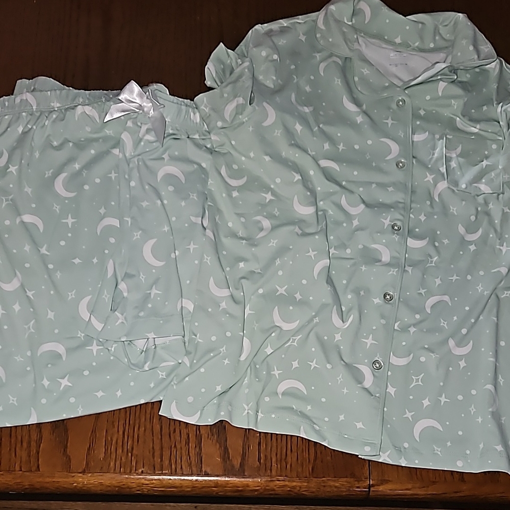 Mint Green Moon and Stars 3 Piece Pajama Set